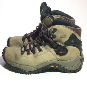 Merrell Woman s Leather 6 Hiking Boots Waterproof Brown Size 6 GUC